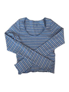 Brandy Melville 100% Cotton Blue Striped Raw Hem Long-Sleeve Crop Tee